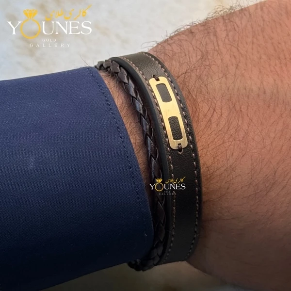 دستبند طلا چرم مردانه  L150